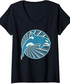 Womens Retro Orca Whale V-Neck T-Shirt