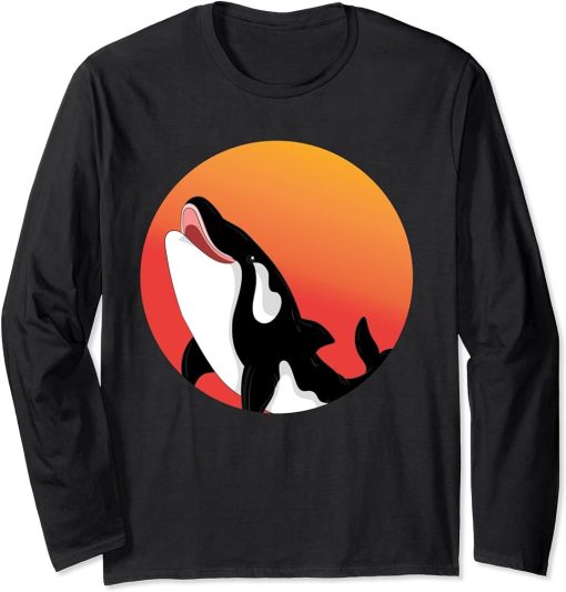 Aquarium Killer Whale Ocean Animal Lover Gift Sunset Orca Long Sleeve T-Shirt