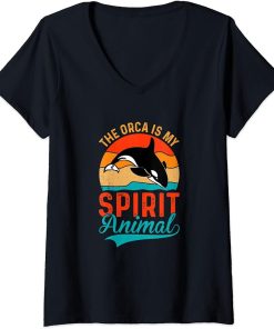 Womens Cute Vintage The Orca Is My Spirit Animal V-Neck T-Shirt