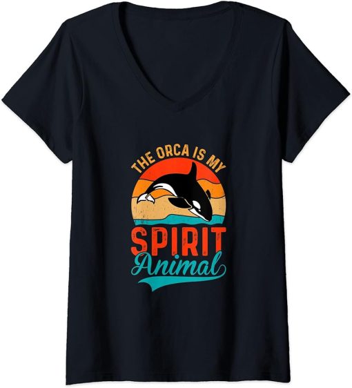 Womens Cute Vintage The Orca Is My Spirit Animal V-Neck T-Shirt