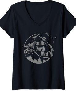 Womens Pacific Northwest PNW Orca Whale Oregon Washington V-Neck T-Shirt