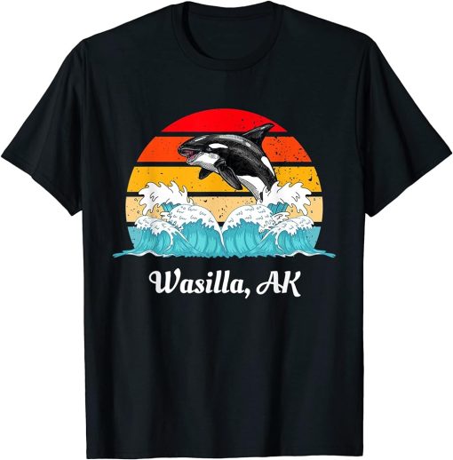 Vintage Wasilla AK Distressed Orca Killer Whale Art T-Shirt