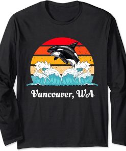 Vintage Vancouver WA Distressed Orca Killer Whale Art Long Sleeve T-Shirt