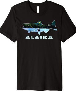 Alaska King Salmon Fishing Vacation State Flag Orca Gift Premium T-Shirt