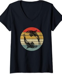 Womens Vintage Orca Killer Whale Family Retro Orcas Women Kids V-Neck T-Shirt